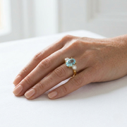 Round Cut Natural Diamond Three-Stone Ring with Oval Colour Gemstone in 10K/14K gold and platinum with certified lab-grown or natural diamonds