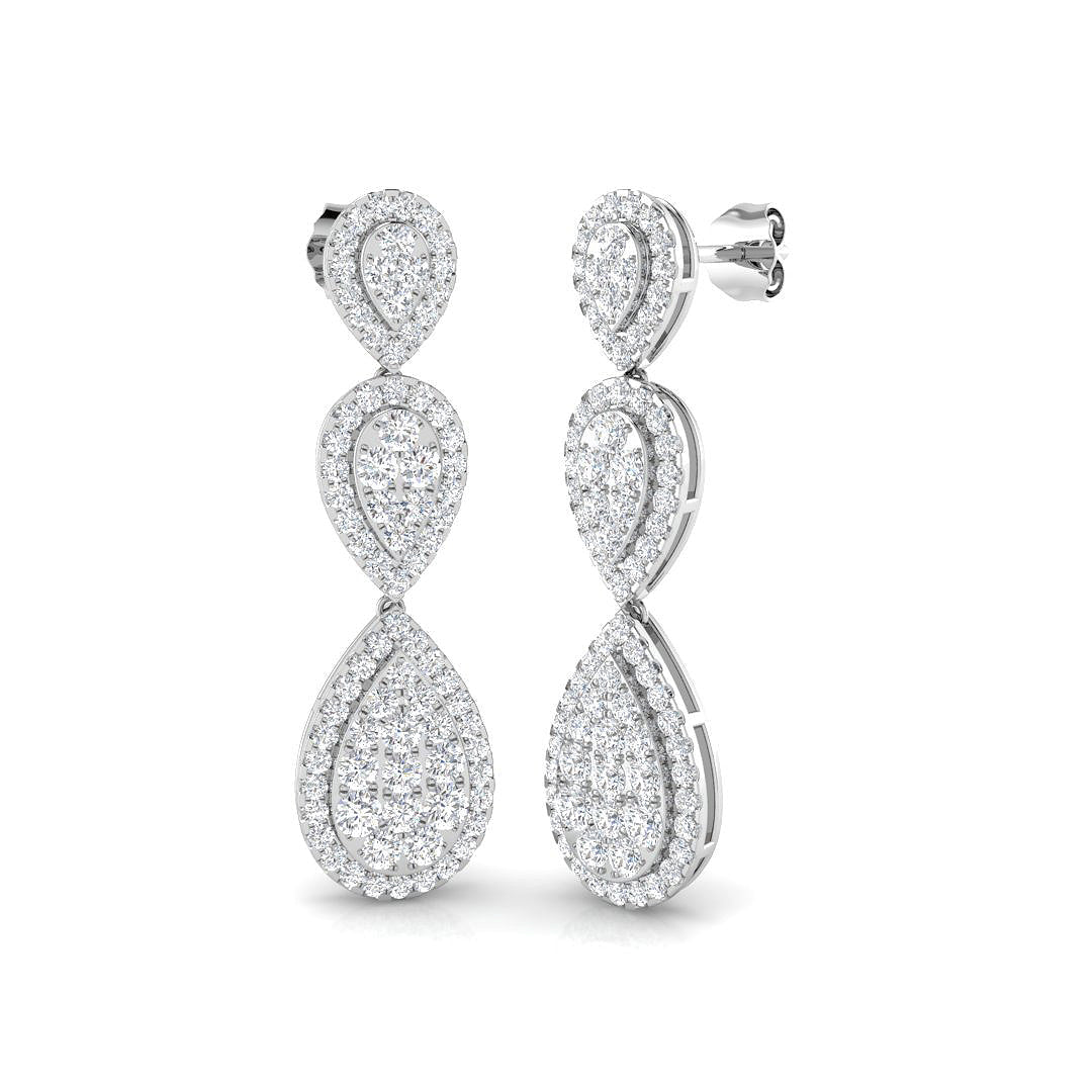 Gummy Luxury Gold Drop & Trilogy Diamond Earrings - 1.75ct to 2ct in 10K/14K gold and platinum with certified lab-grown or natural diamonds