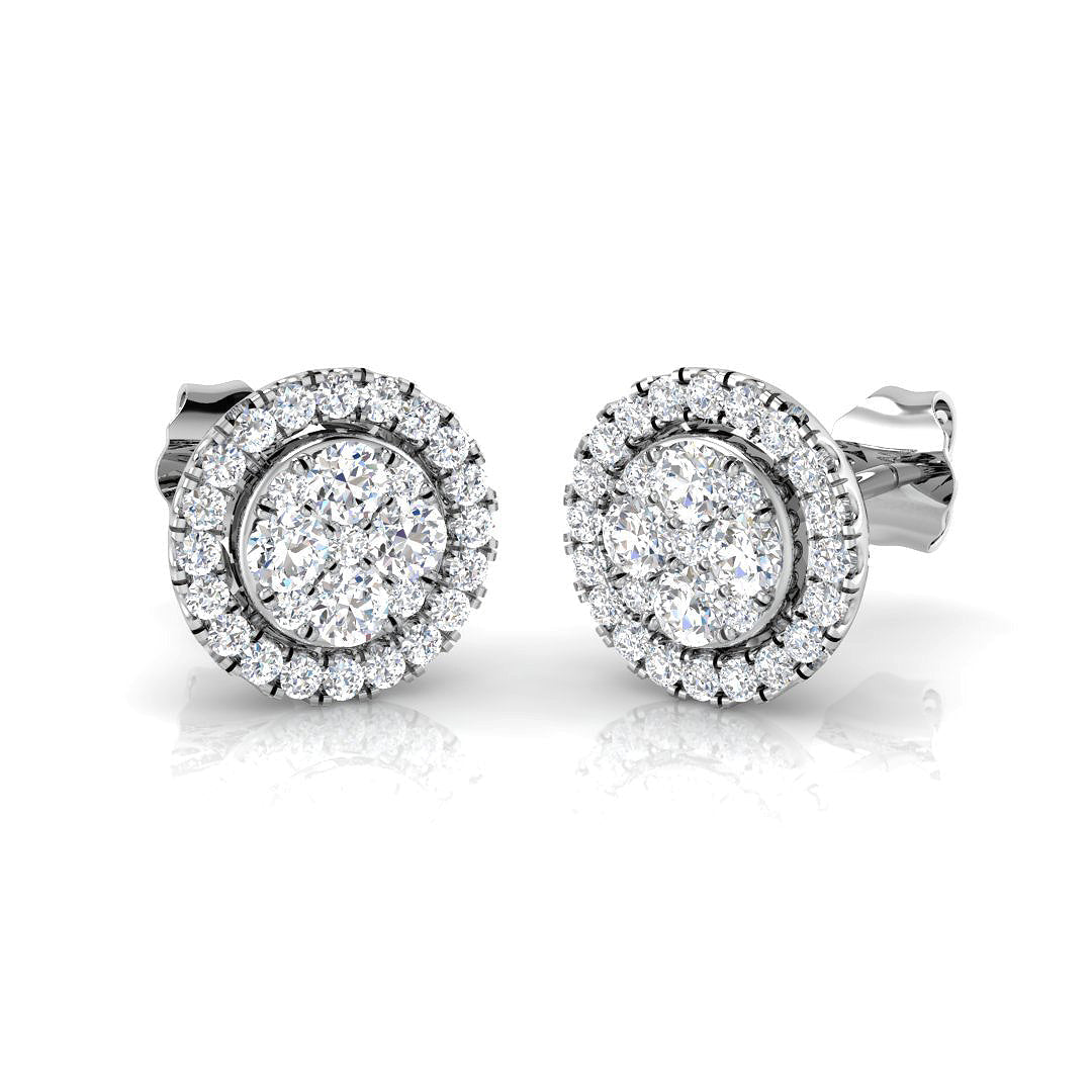 0.5-1ct Halo Cluster Diamond Stud Earrings in 10K/14K gold and platinum with certified lab-grown or natural diamonds