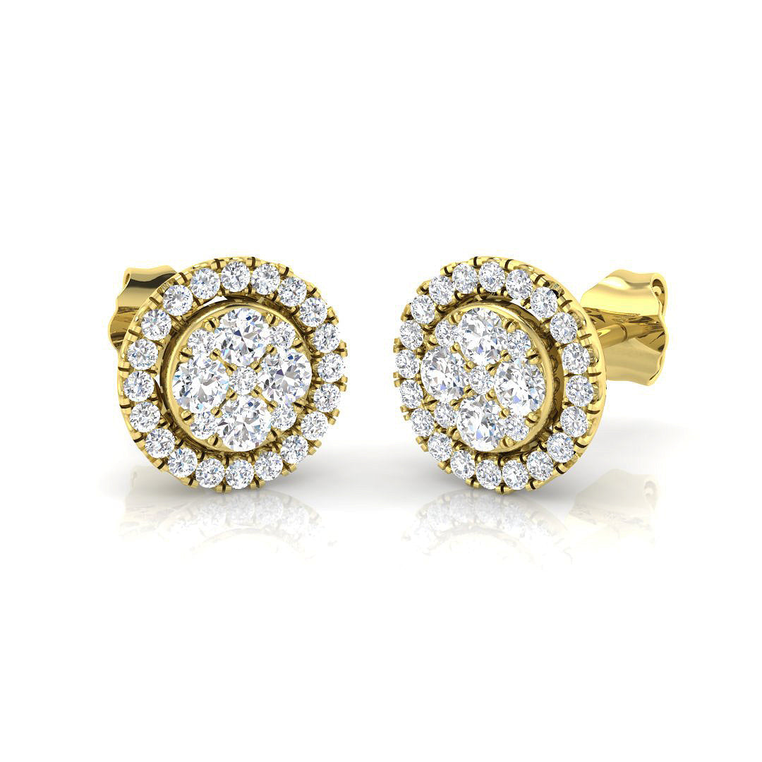 0.5-1ct Halo Cluster Diamond Stud Earrings in 10K/14K gold and platinum with certified lab-grown or natural diamonds