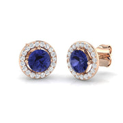 Tanzanite Halo Stud Earrings - Natural Pave Diamonds - Gold & in 10K/14K gold and platinum with certified lab-grown or natural diamonds