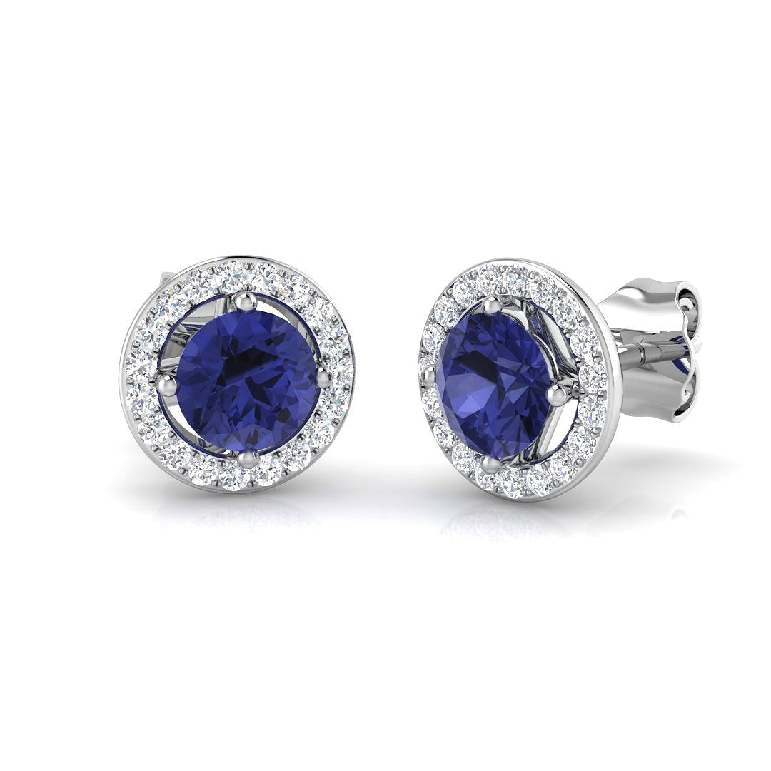 Tanzanite Halo Stud Earrings - Natural Pave Diamonds - Gold & in 10K/14K gold and platinum with certified lab-grown or natural diamonds
