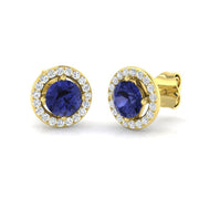 Tanzanite Halo Stud Earrings - Natural Pave Diamonds - Gold & in 10K/14K gold and platinum with certified lab-grown or natural diamonds