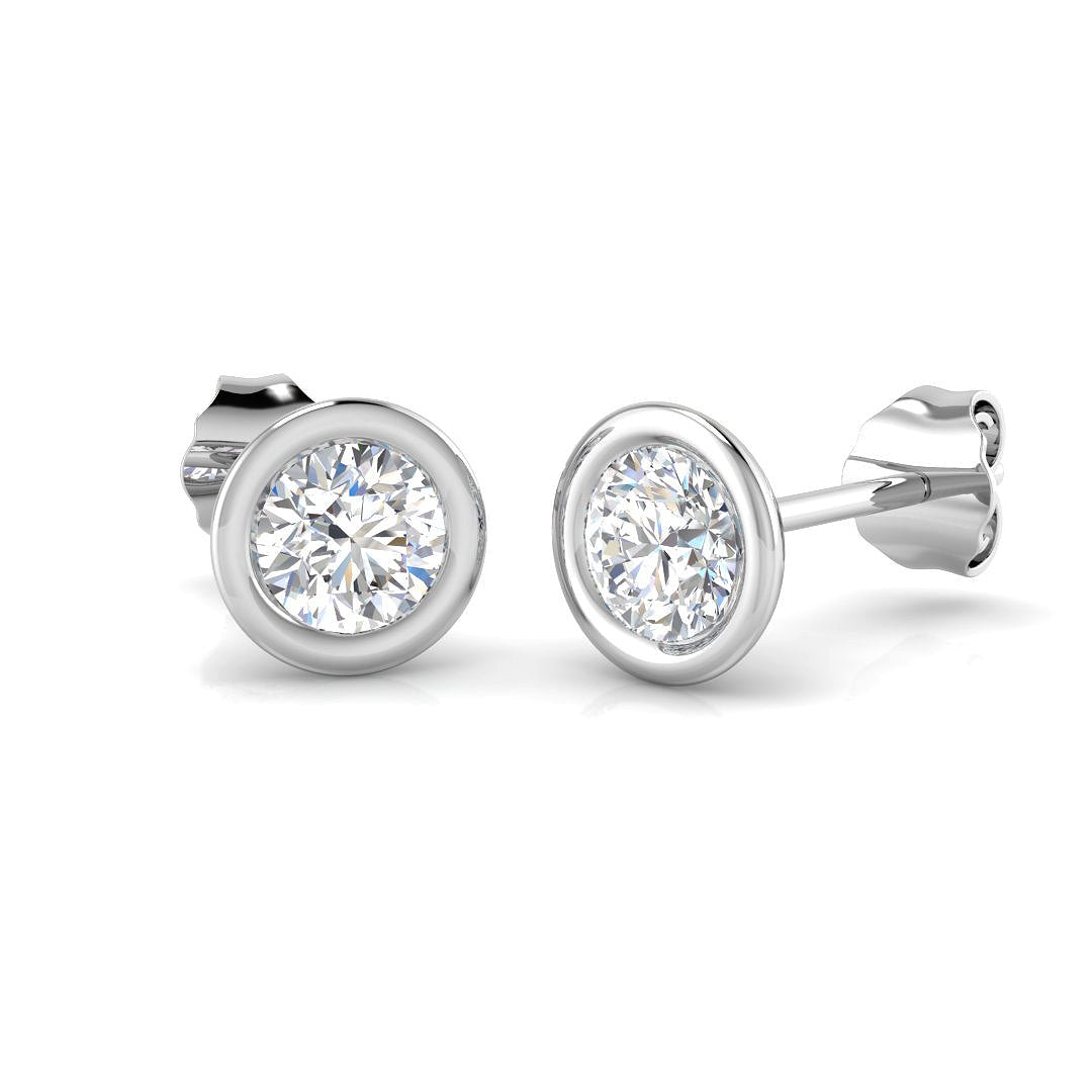 Stud Earrings with Lab Grown Round Diamond Bezel Set - 1.00ct in 10K/14K gold and platinum with certified lab-grown or natural diamonds