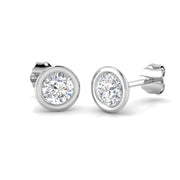 Stud Earrings with Lab Grown Round Diamond Bezel Set - 1.00ct in 10K/14K gold and platinum with certified lab-grown or natural diamonds