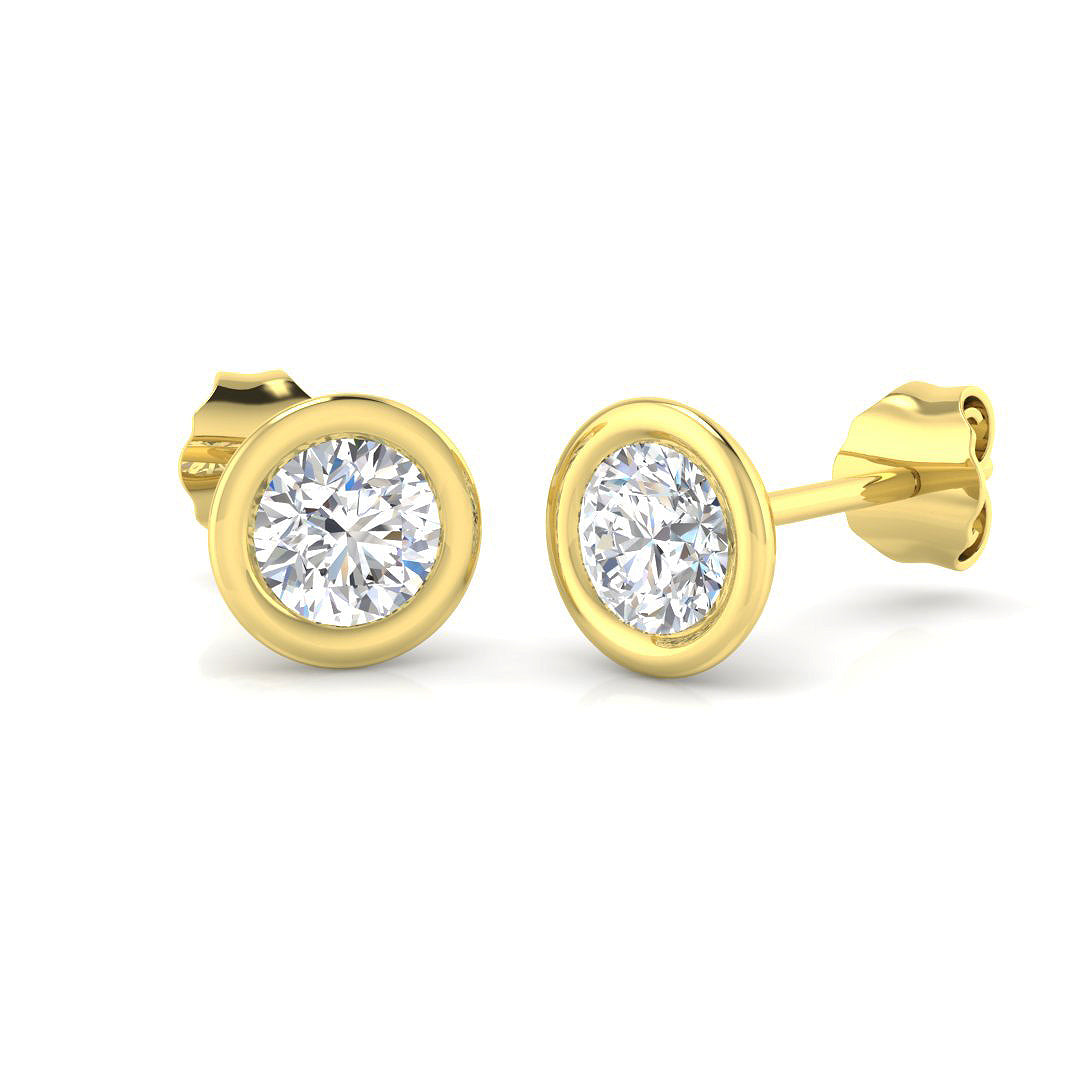 Stud Earrings with Lab Grown Round Diamond Bezel Set - 1.00ct in 10K/14K gold and platinum with certified lab-grown or natural diamonds
