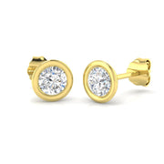 Stud Earrings with Lab Grown Round Diamond Bezel Set - 1.00ct in 10K/14K gold and platinum with certified lab-grown or natural diamonds