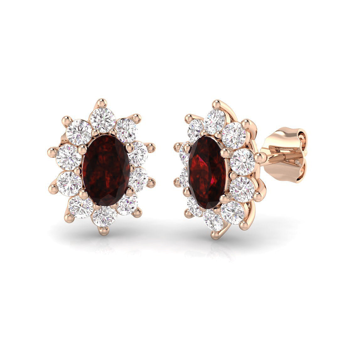 Ruby Halo Stud Earrings in 10K/14K gold and platinum with certified lab-grown or natural diamonds