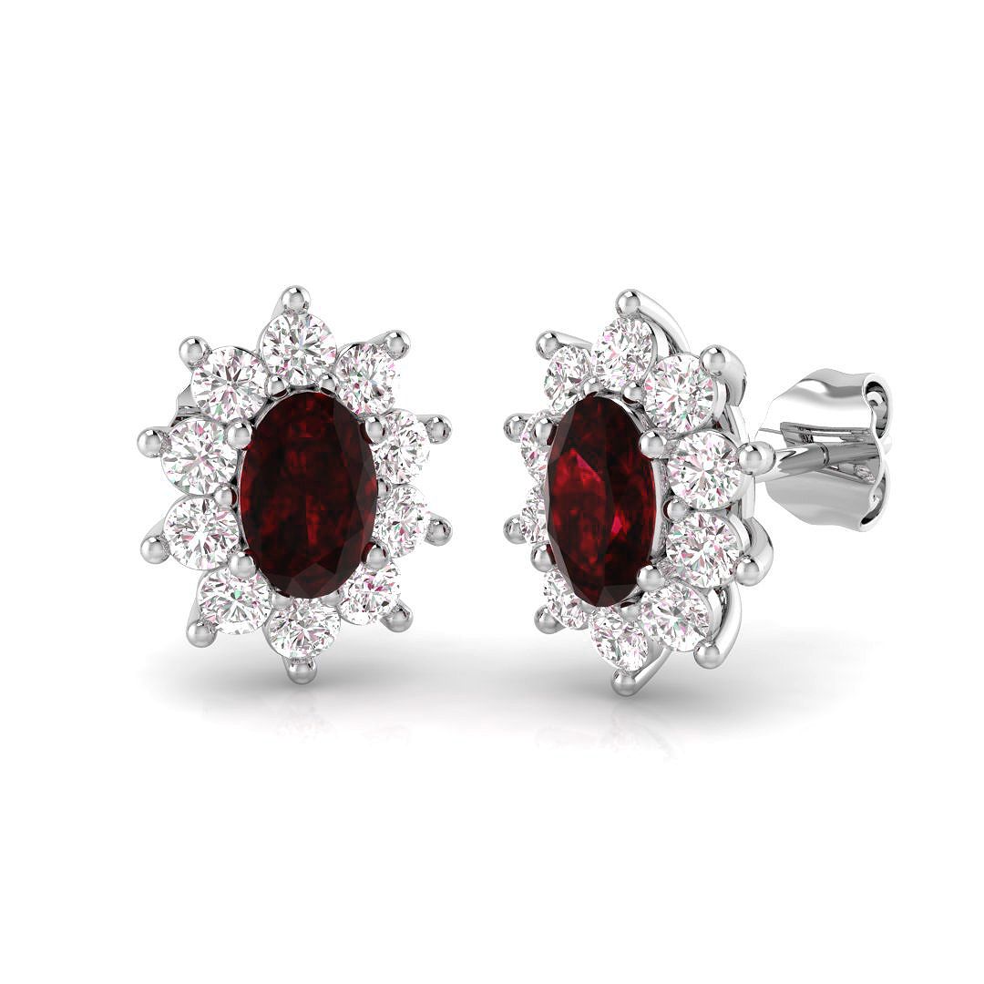 Ruby Halo Stud Earrings in 10K/14K gold and platinum with certified lab-grown or natural diamonds