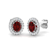 Ruby Halo Diamond Stud Earrings with Oval Cut Ruby in 10K/14K gold and platinum with certified lab-grown or natural diamonds