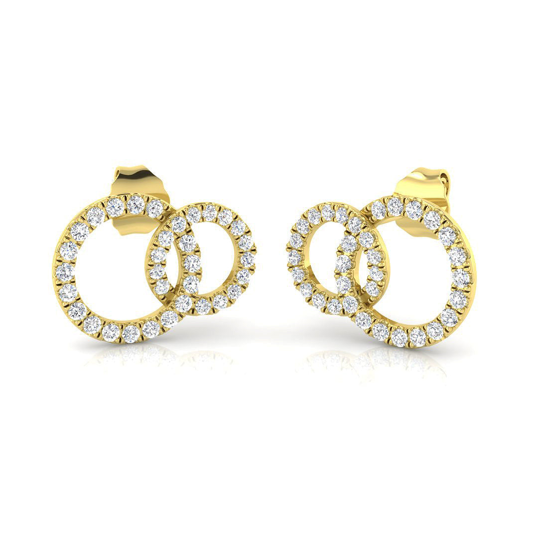 Elegant 0.33Ct Diamond Interlocking Circle Stud Earrings in in 10K/14K gold and platinum with certified lab-grown or natural diamonds
