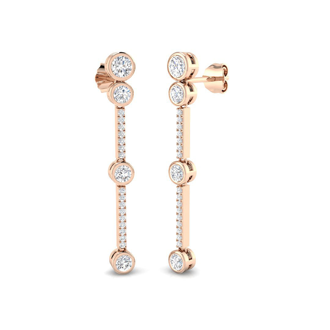 Elegant Gold Drop & Trilogy Diamond Earrings in 10K/14K gold and platinum with certified lab-grown or natural diamonds