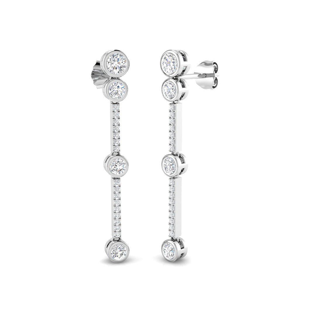 Elegant Gold Drop & Trilogy Diamond Earrings in 10K/14K gold and platinum with certified lab-grown or natural diamonds