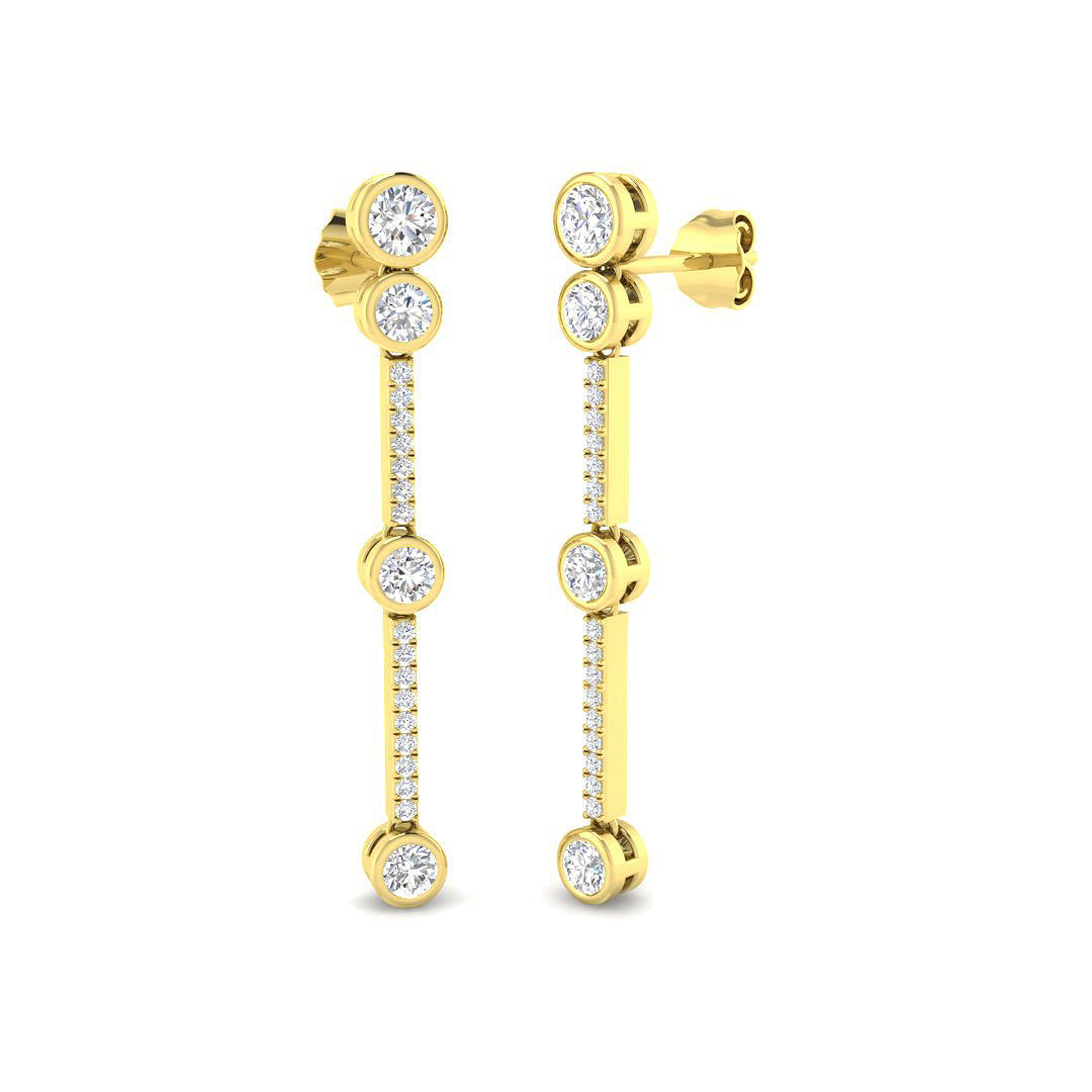 Elegant Gold Drop & Trilogy Diamond Earrings in 10K/14K gold and platinum with certified lab-grown or natural diamonds