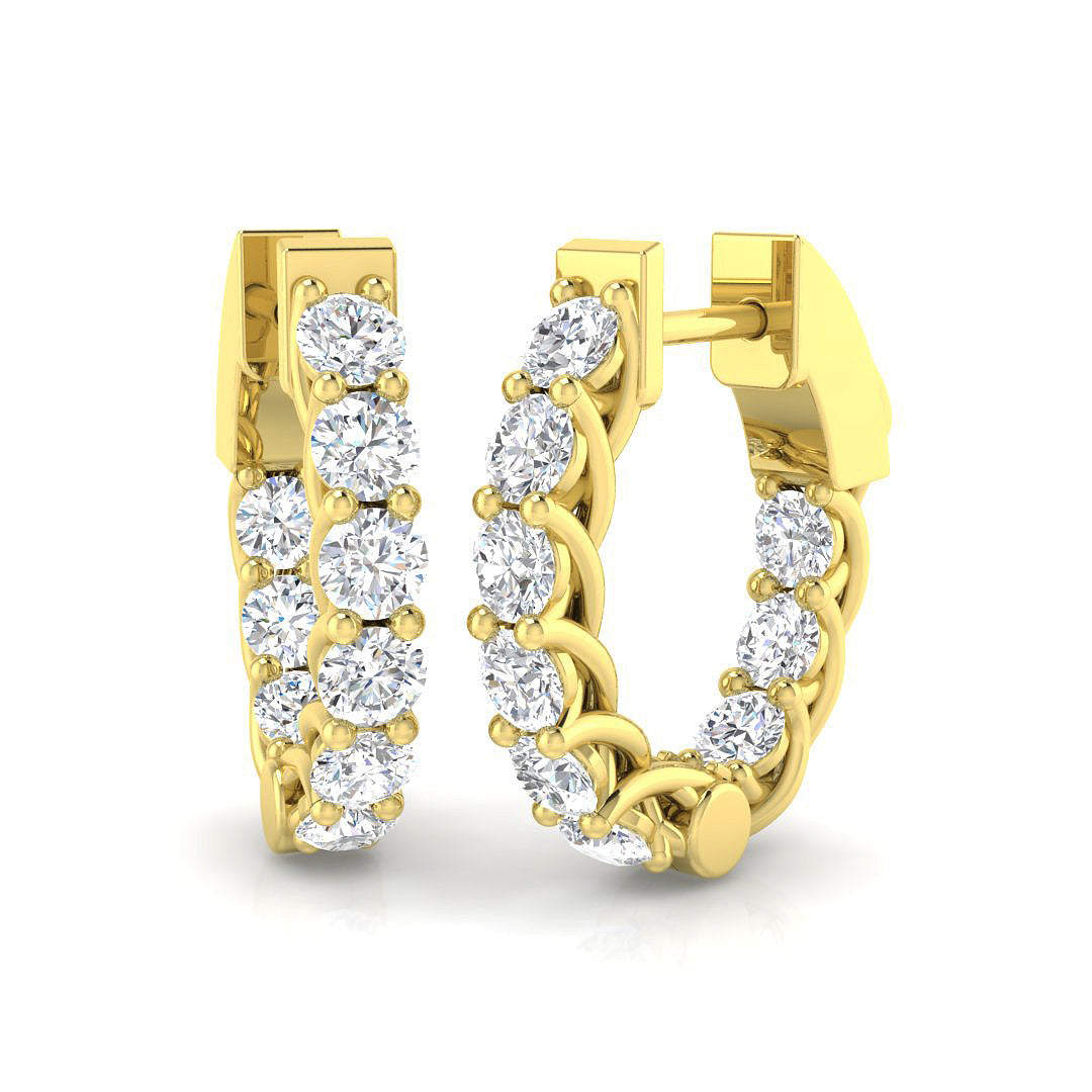2 Ct Round Diamond Hoop Earrings in 10K/14K gold and platinum with certified lab-grown or natural diamonds