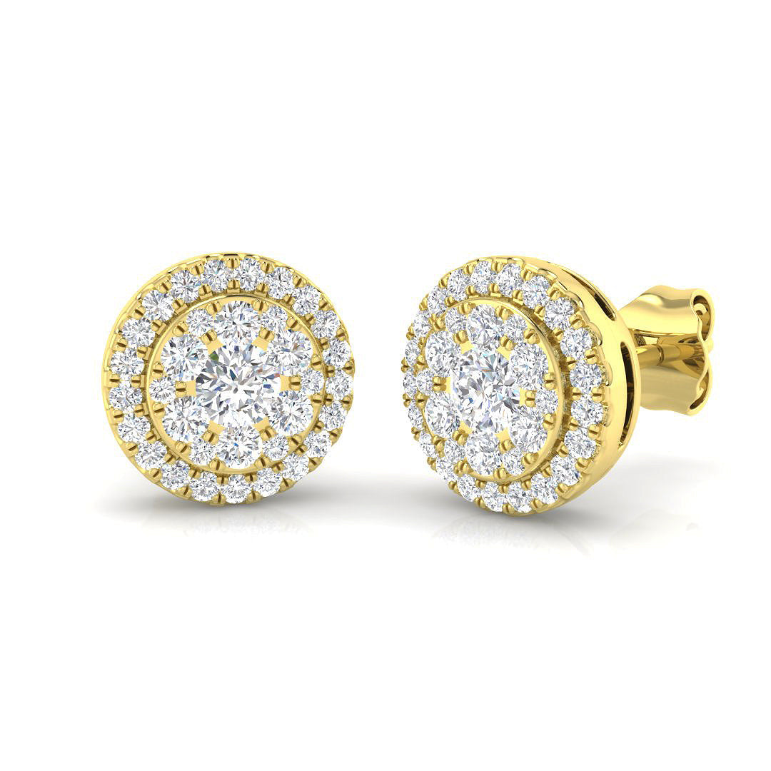 Round Diamond Cluster Stud Earrings in in 10K/14K gold and platinum with certified lab-grown or natural diamonds
