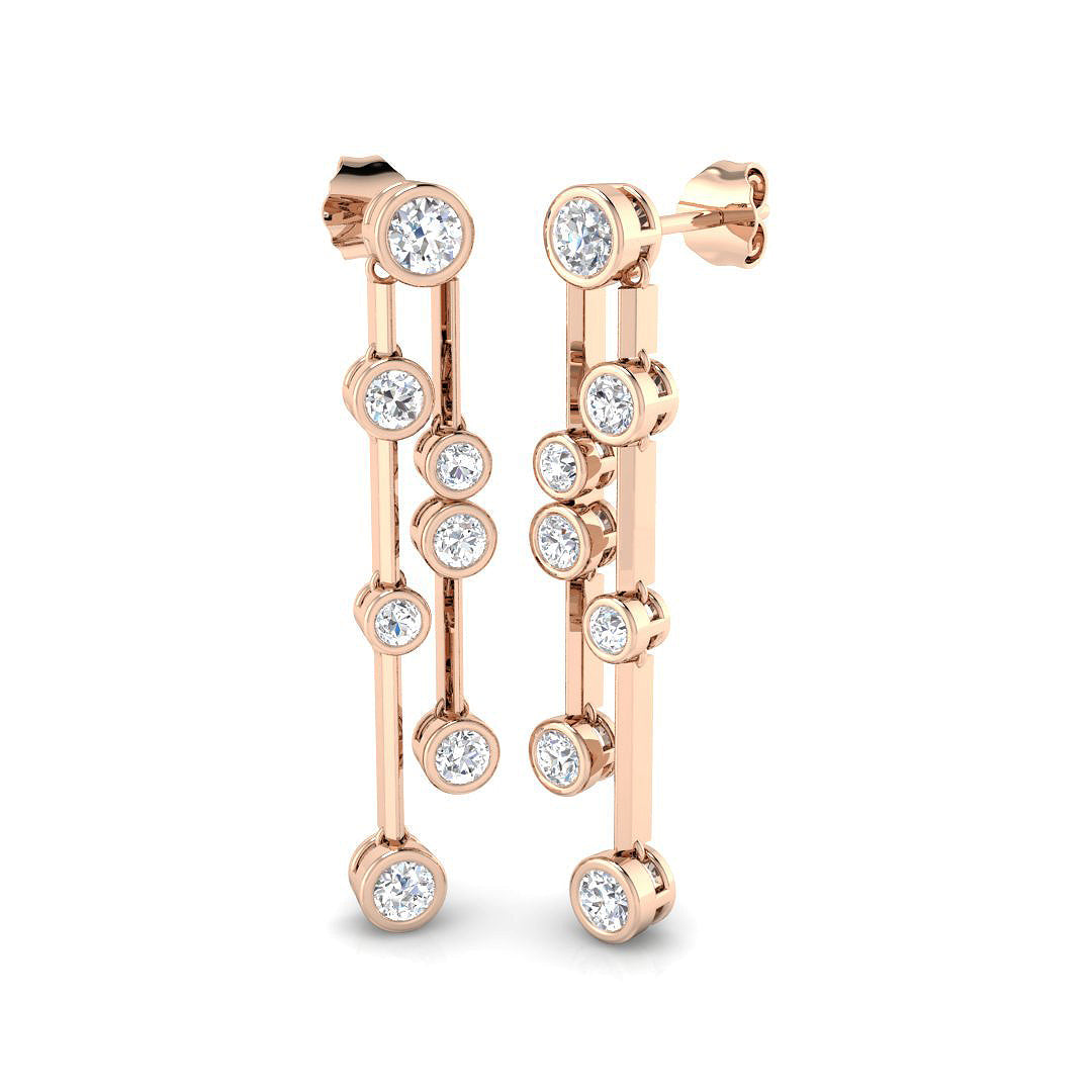 Dahly Gold Drop & Trilogy Diamond Earrings in 10K/14K gold and platinum with certified lab-grown or natural diamonds