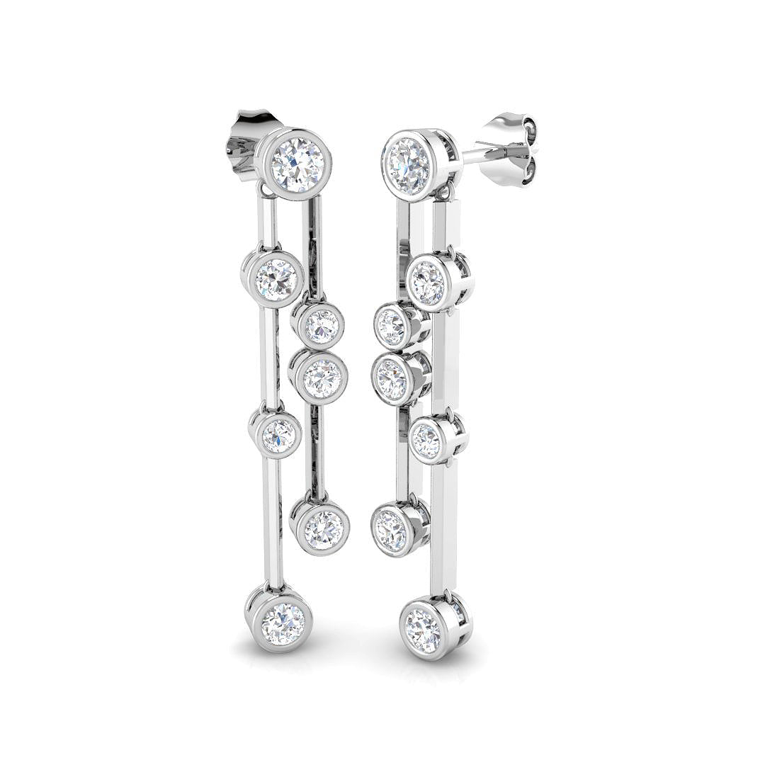 Dahly Gold Drop & Trilogy Diamond Earrings in 10K/14K gold and platinum with certified lab-grown or natural diamonds