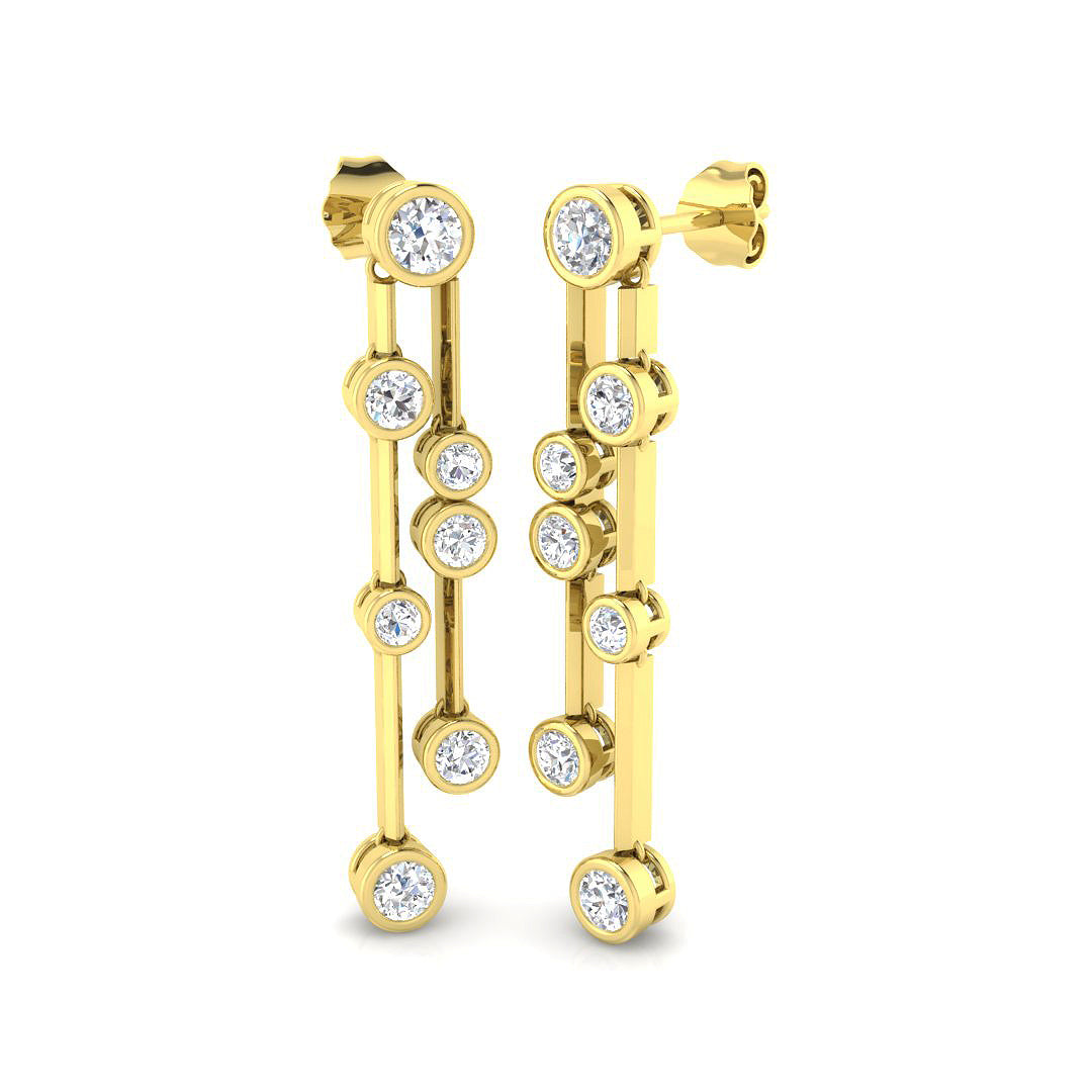 Dahly Gold Drop & Trilogy Diamond Earrings in 10K/14K gold and platinum with certified lab-grown or natural diamonds