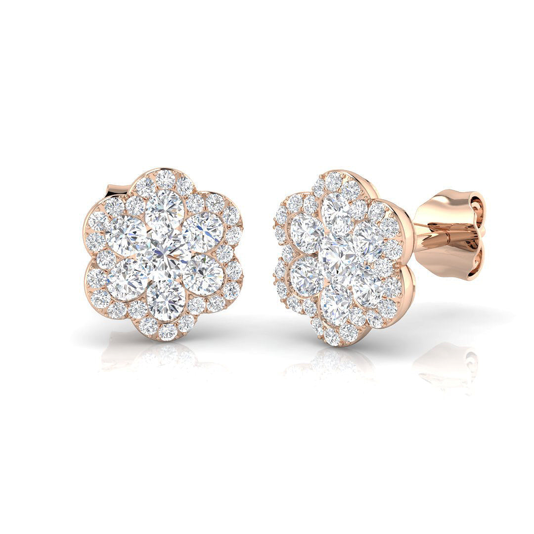 Luxury Cluster Stud Diamond Earrings in 10K/14K gold and platinum with certified lab-grown or natural diamonds