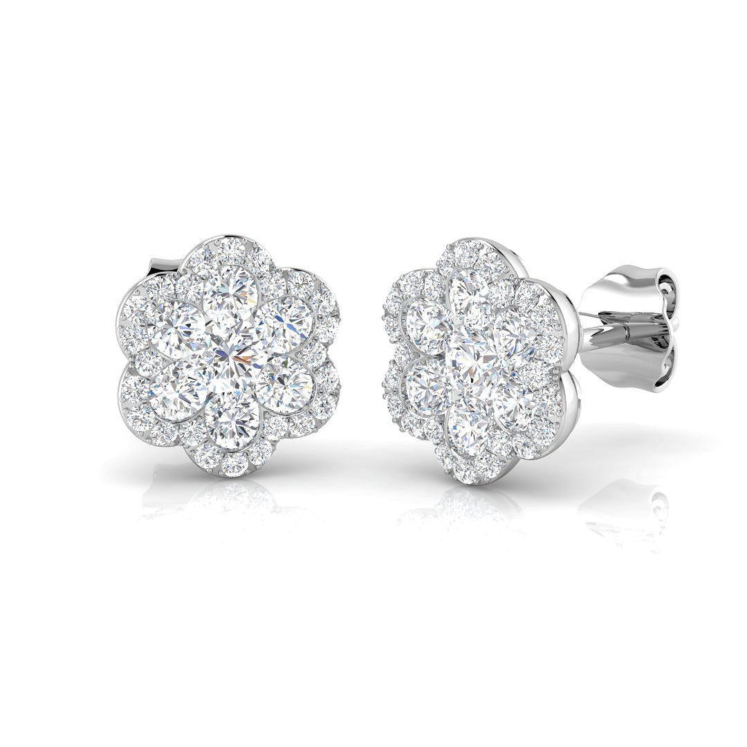 Luxury Cluster Stud Diamond Earrings in 10K/14K gold and platinum with certified lab-grown or natural diamonds