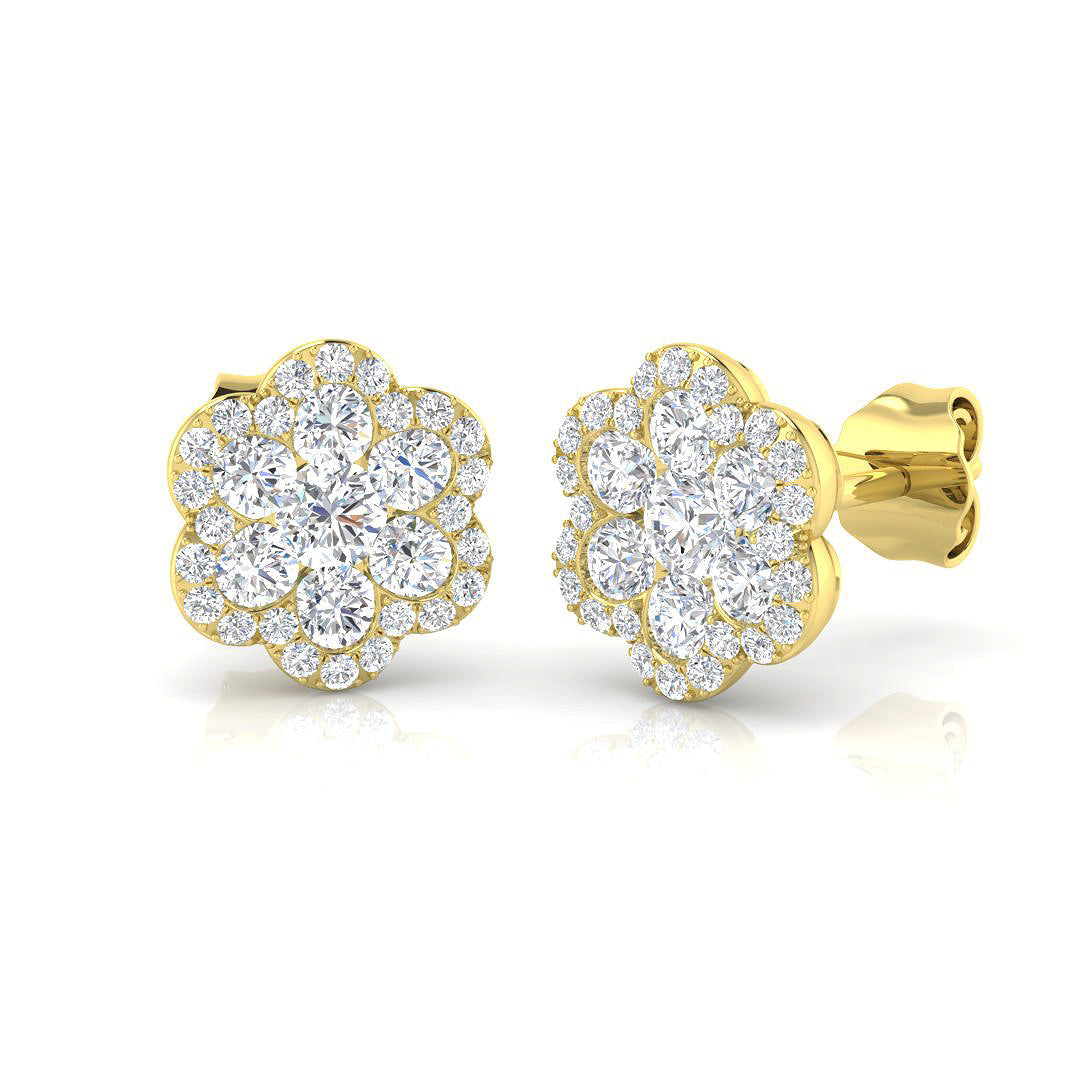 Luxury Cluster Stud Diamond Earrings in 10K/14K gold and platinum with certified lab-grown or natural diamonds