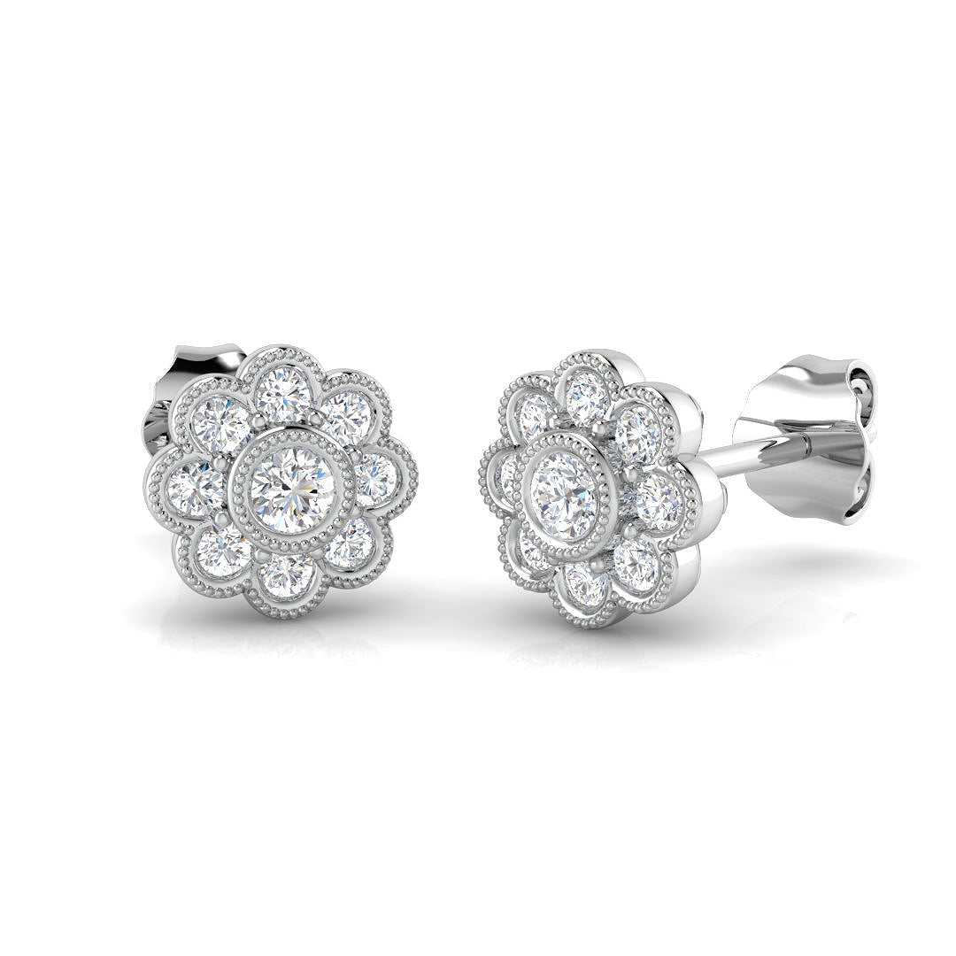 Vintage Diamond Flower Stud Earrings - 0.33ct in 10K/14K gold and platinum with certified lab-grown or natural diamonds