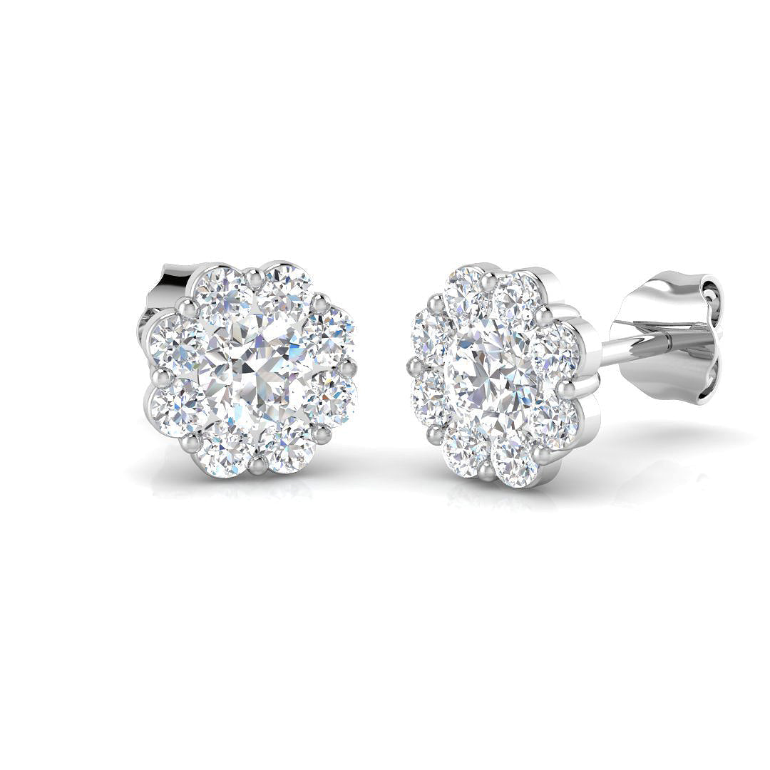 Gold Cluster Stud Diamond Earrings in 10K/14K gold and platinum with certified lab-grown or natural diamonds
