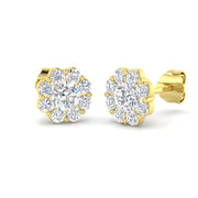 Gold Cluster Stud Diamond Earrings in 10K/14K gold and platinum with certified lab-grown or natural diamonds