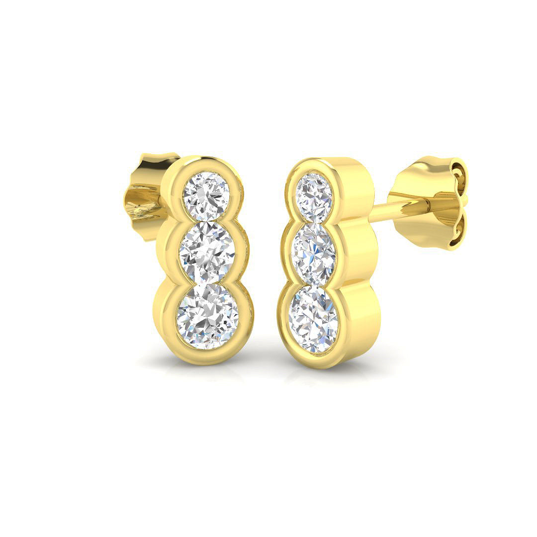 Plum Gold Diamond Drop & Trilogy Earrings - Luxury 0.5ct to 1.5ct in 10K/14K gold and platinum with certified lab-grown or natural diamonds