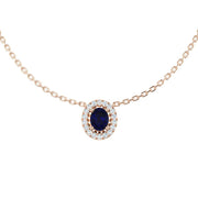 Blue Sapphire Pendant Necklace with Diamond Halo in 10K/14K gold and platinum with certified lab-grown or natural diamonds
