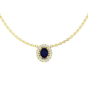 Blue Sapphire Pendant Necklace with Diamond Halo in 10K/14K gold and platinum with certified lab-grown or natural diamonds