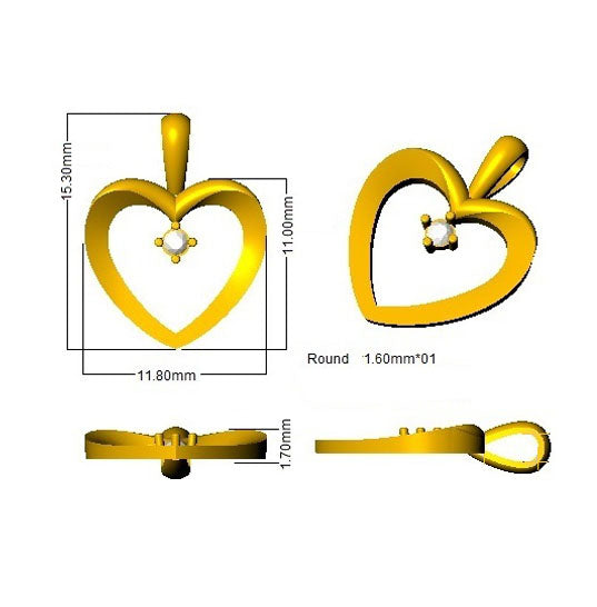 Heart Round Diamond Pendant in 10K/14K gold and platinum with certified lab-grown or natural diamonds