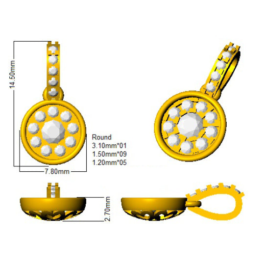 Round Diamond Cluster Pendant 0.3ct Gold (Without Chain ) in 10K/14K gold and platinum with certified lab-grown or natural diamonds