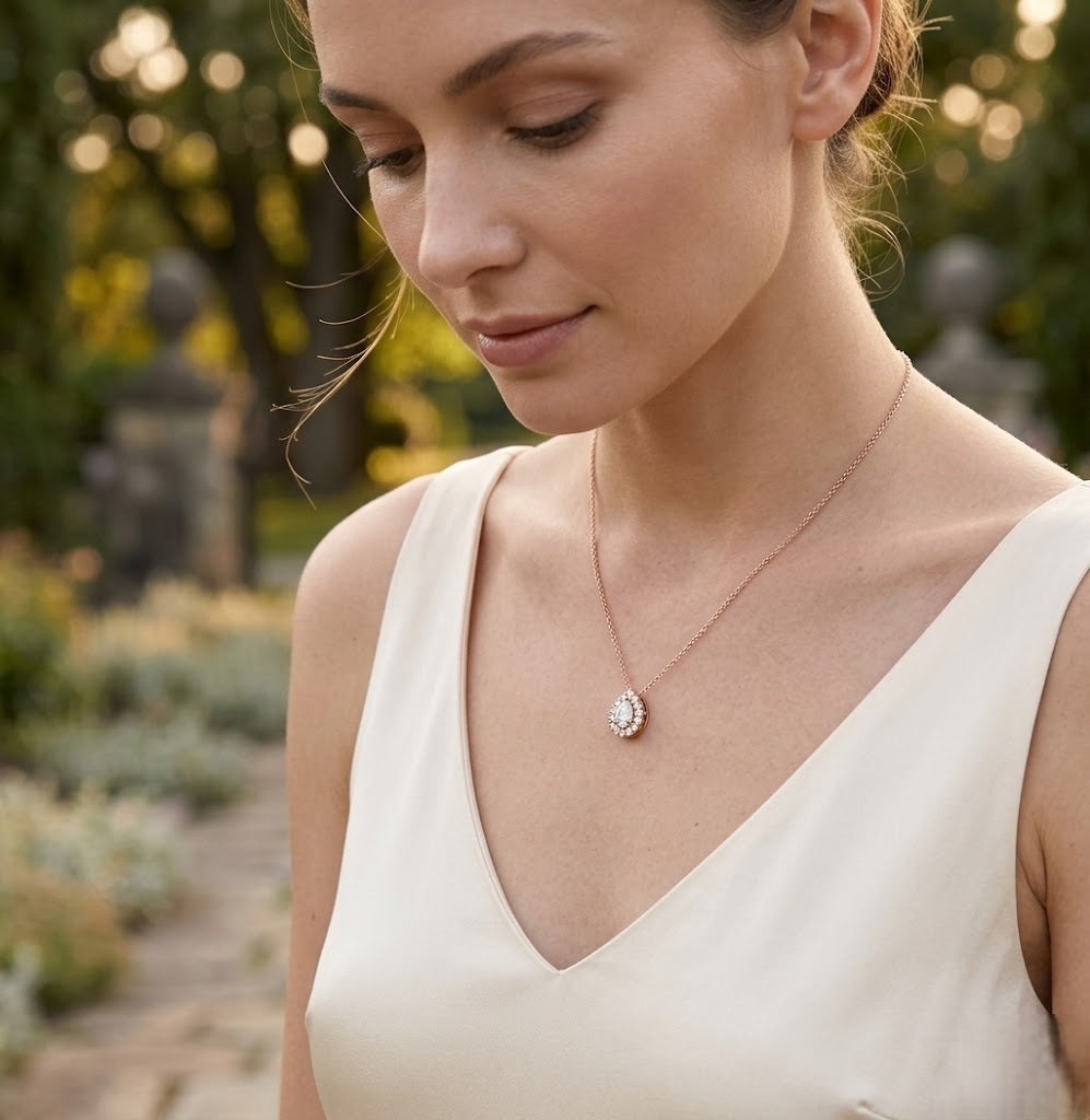 Pear Diamond Pendant Necklace 0.2ct to 0.3ct in 10K/14K gold and platinum with certified lab-grown or natural diamonds