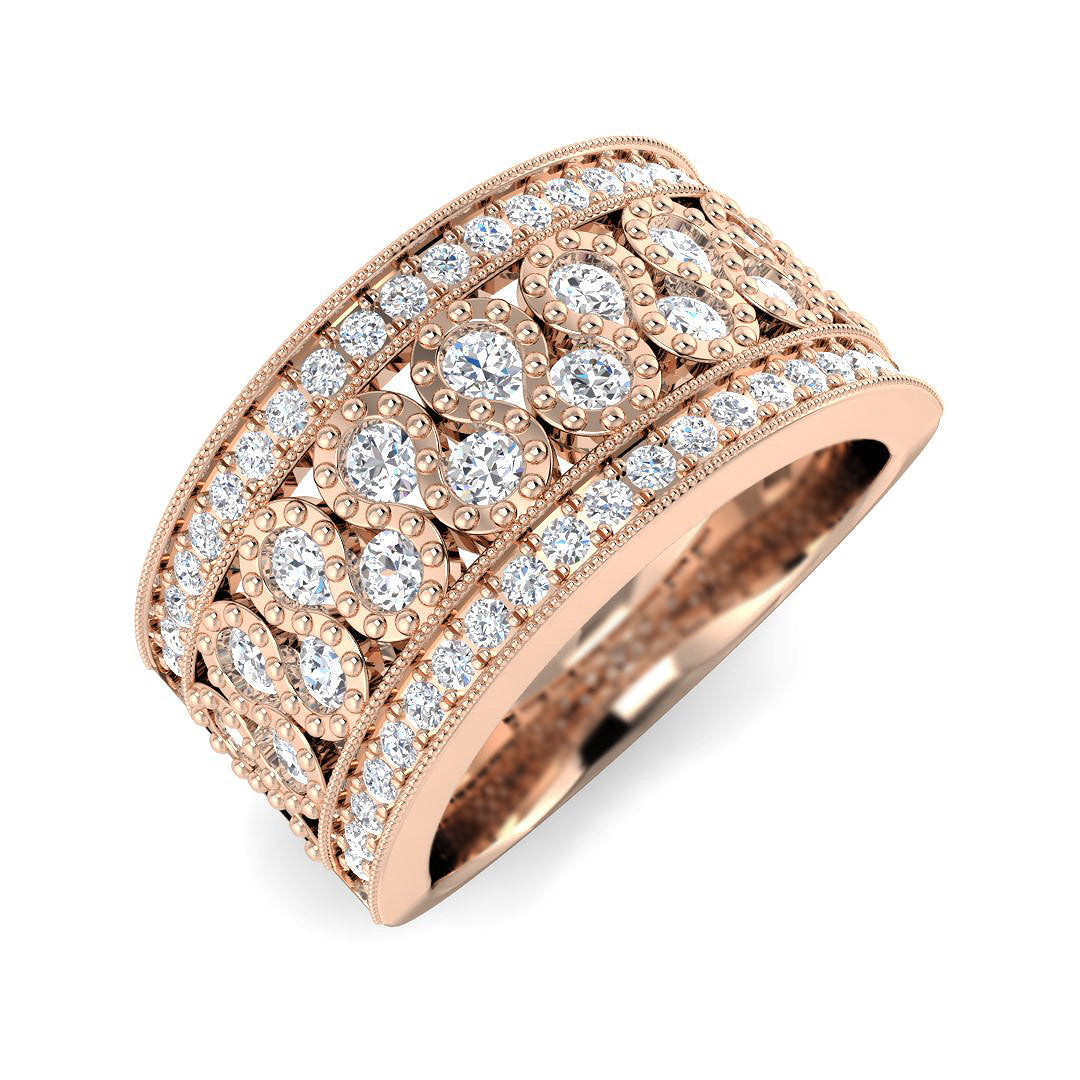 1carat Natural Round Cut Diamond Vintage Cluster Half Eternity Band Ring in 10K/14K gold and platinum with certified lab-grown or natural diamonds