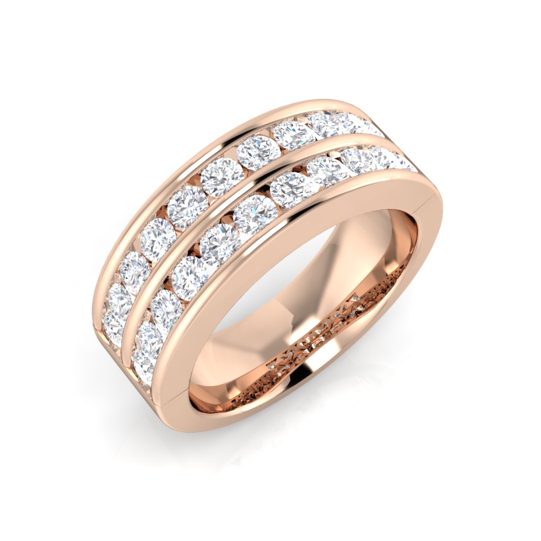 Lab-Grown Double Row Diamond Channel Set Half Eternity Ring in 10K/14K gold and platinum with certified lab-grown or natural diamonds