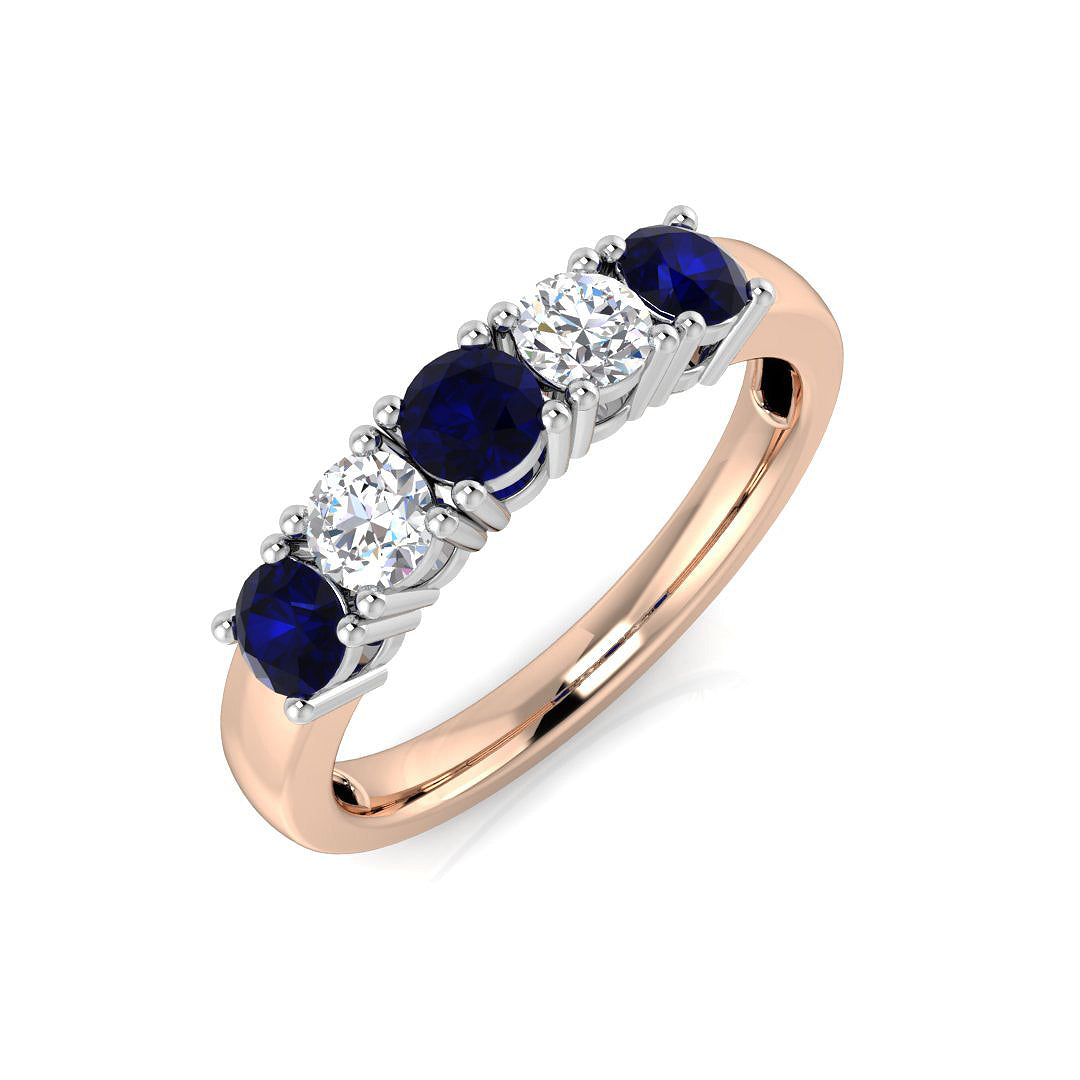 Blue Sapphire & Diamond Half Eternity Ring in 10K/14K gold and platinum with certified lab-grown or natural diamonds