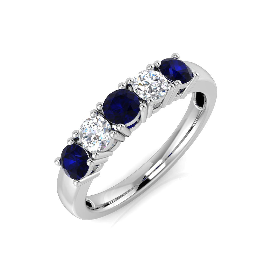 Blue Sapphire & Diamond Half Eternity Ring in 10K/14K gold and platinum with certified lab-grown or natural diamonds