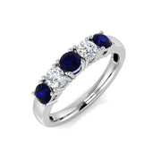 Blue Sapphire & Diamond Half Eternity Ring in 10K/14K gold and platinum with certified lab-grown or natural diamonds