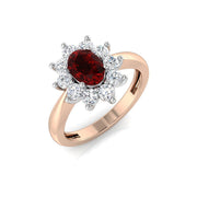 Ruby Halo Engagement Ring with Diamond Cluster - Gold & in 10K/14K gold and platinum with certified lab-grown or natural diamonds