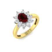 Ruby Halo Engagement Ring with Diamond Cluster - Gold & in 10K/14K gold and platinum with certified lab-grown or natural diamonds