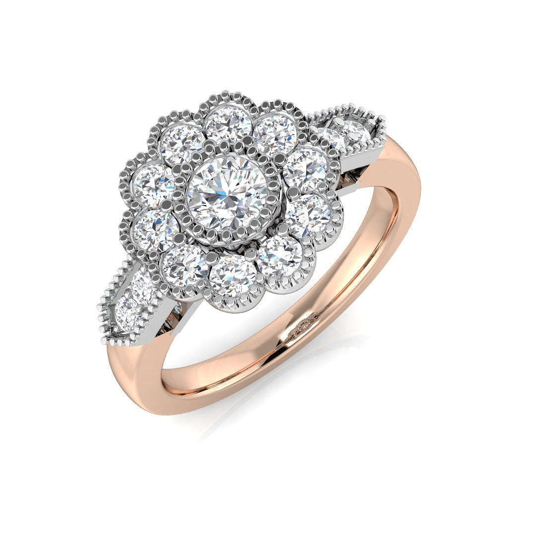Vintage Diamond Cluster Flower Ring in 10K/14K gold and platinum with certified lab-grown or natural diamonds