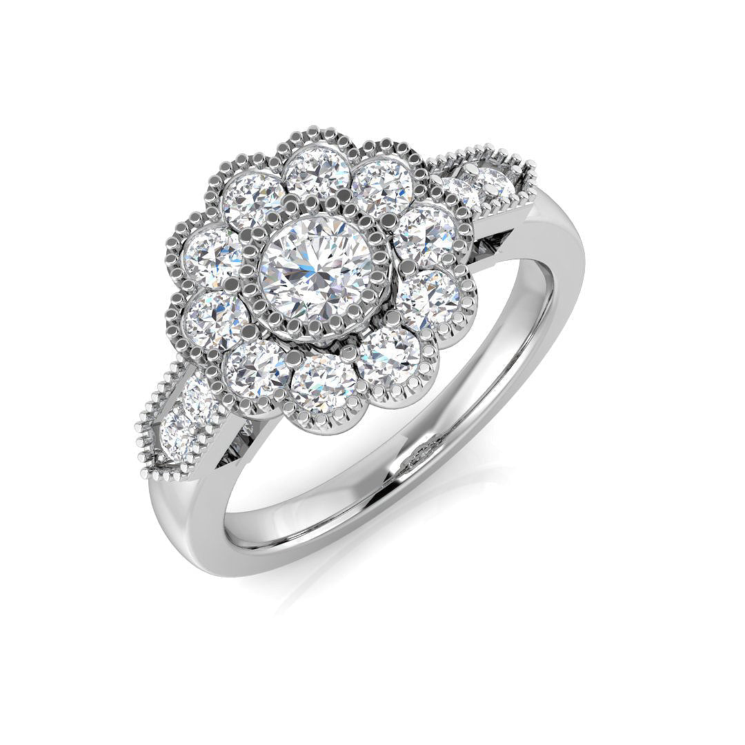 Vintage Diamond Cluster Flower Ring in 10K/14K gold and platinum with certified lab-grown or natural diamonds
