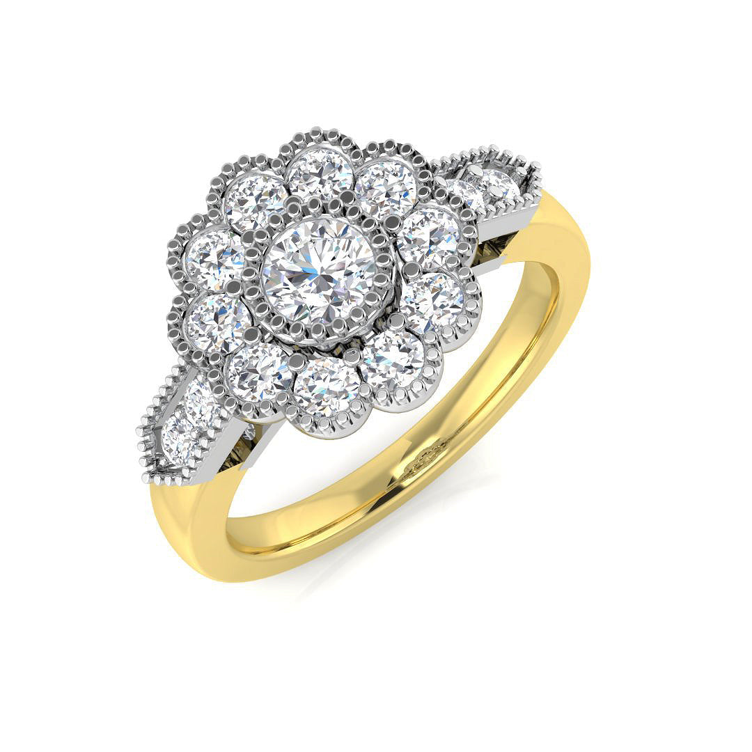 Vintage Diamond Cluster Flower Ring in 10K/14K gold and platinum with certified lab-grown or natural diamonds