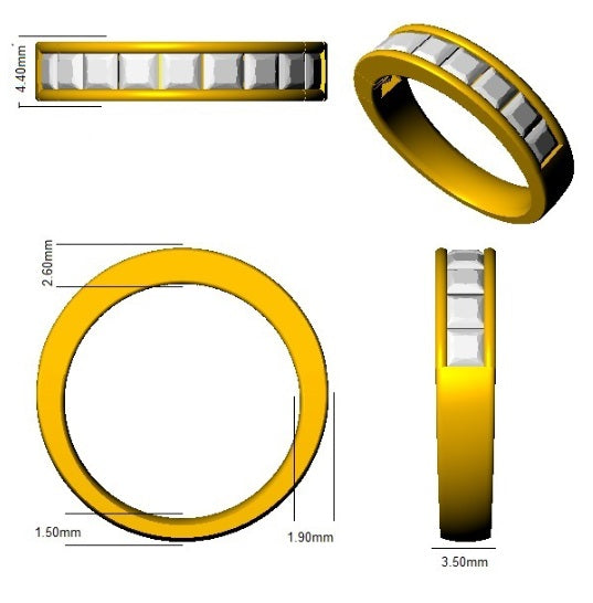 Diamond Princess Half Eternity Ring in 10K/14K gold and platinum with certified lab-grown or natural diamonds