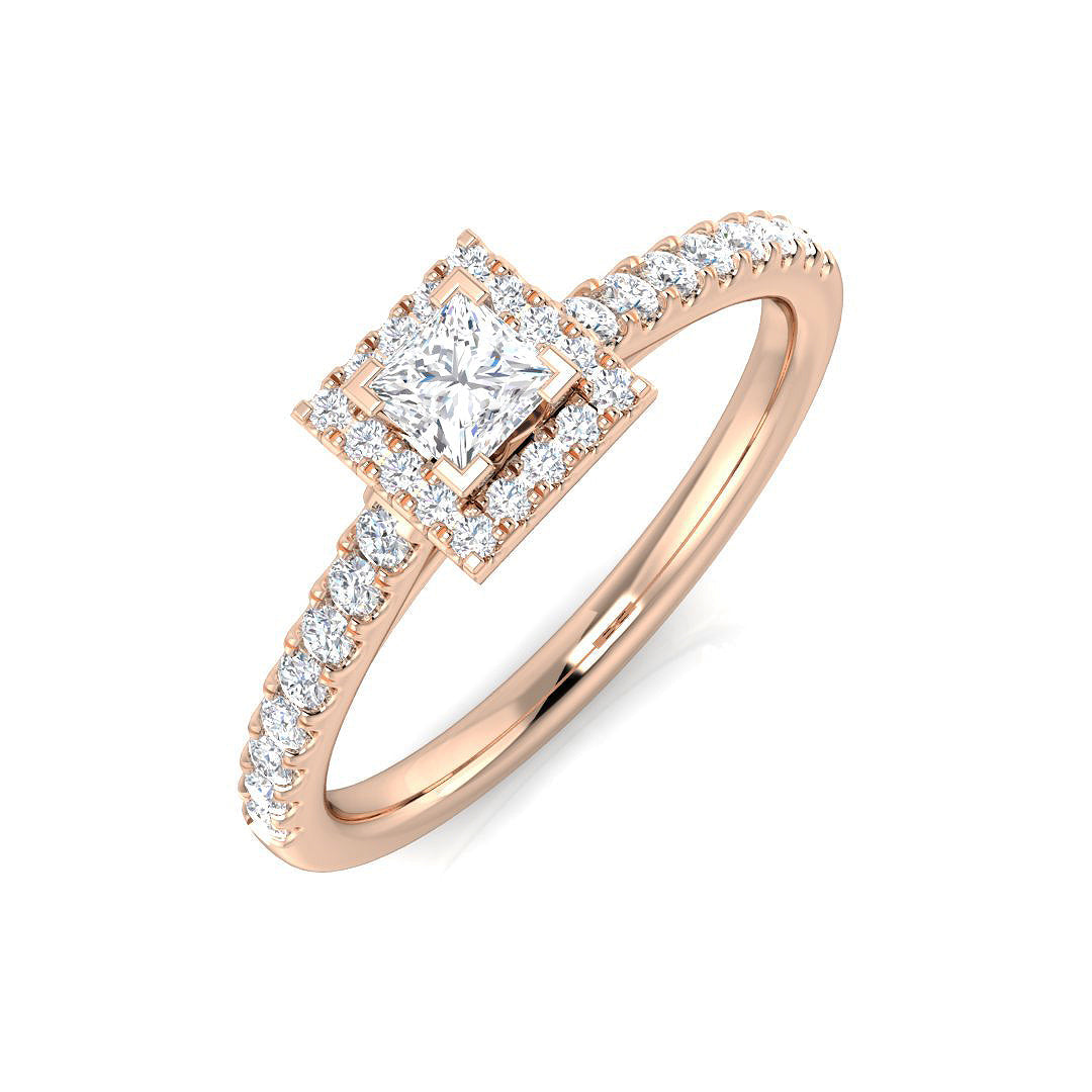 Diamond Princess Cut Halo Ring in 10K/14K gold and platinum with certified lab-grown or natural diamonds