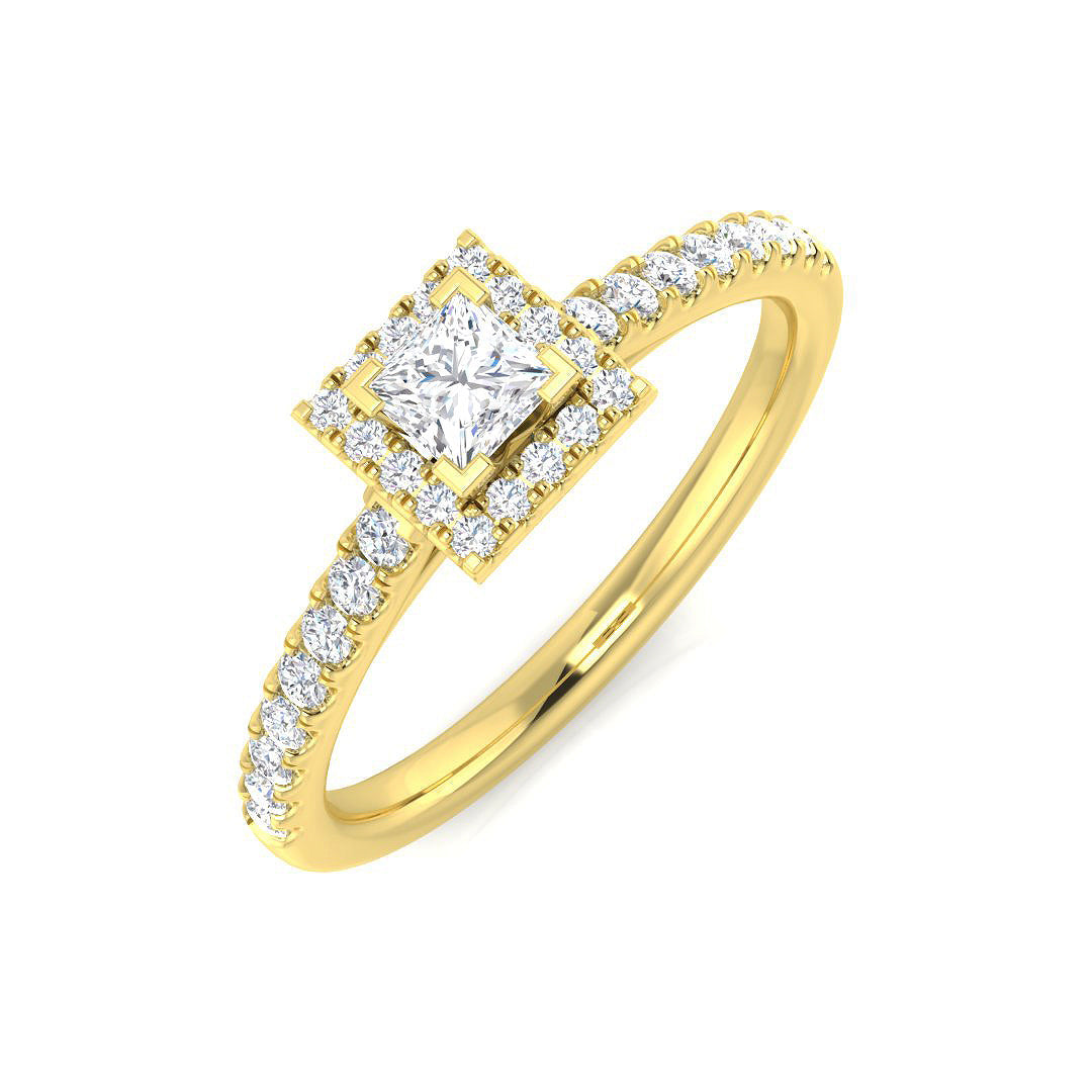 Diamond Princess Cut Halo Ring in 10K/14K gold and platinum with certified lab-grown or natural diamonds