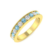 Aquamarine Half Eternity Ring with Round Natural Diamonds in 10K/14K gold and platinum with certified lab-grown or natural diamonds