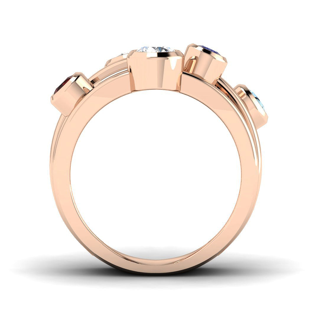 Bezel Set Lab Grown Diamond Bubble Ring with Coloured Gemstones in 10K/14K gold and platinum with certified lab-grown or natural diamonds